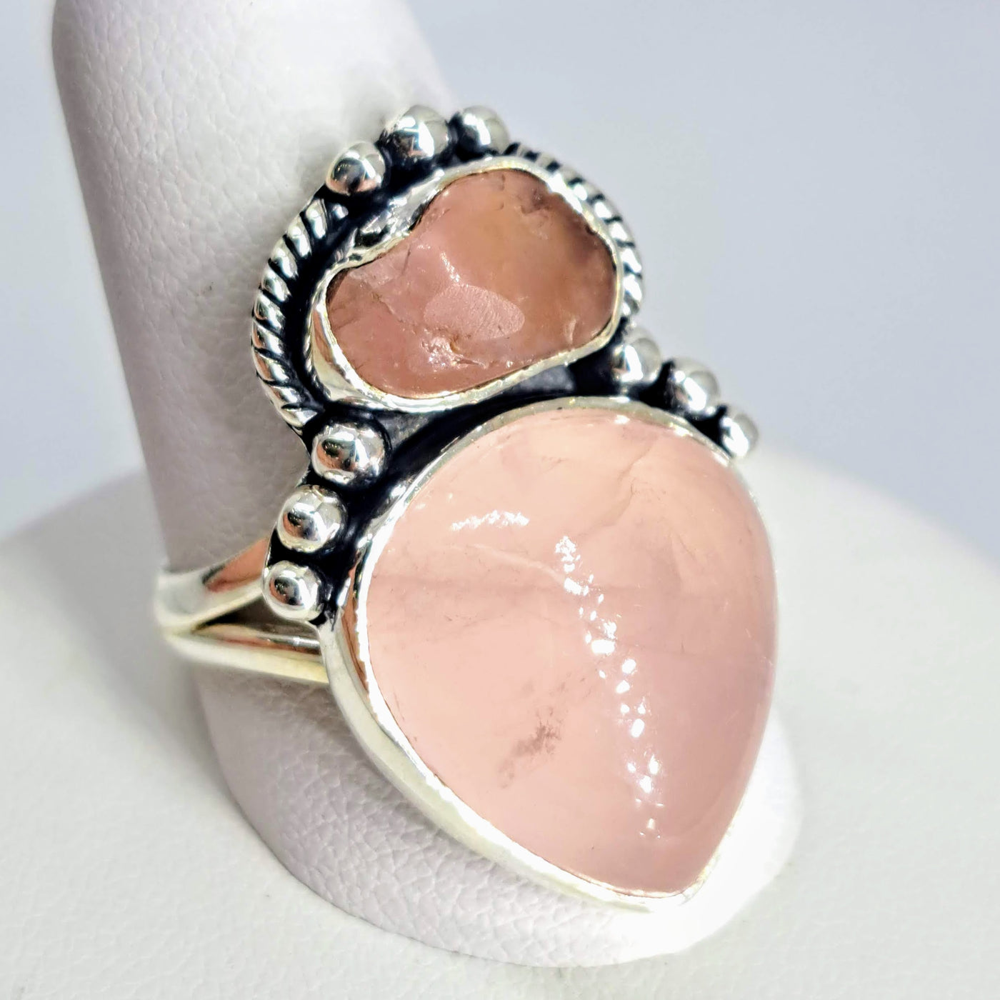 "Rose' All Day!" Sz 8 Ring - Rose Quartz, Chalcedony, Sterling