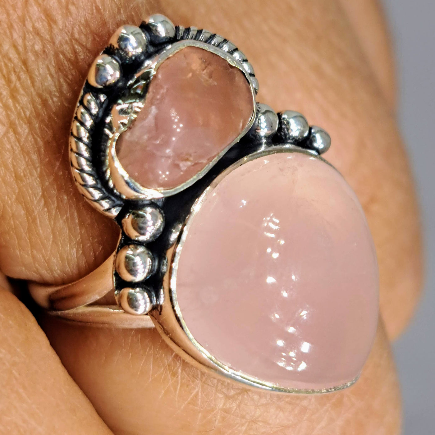 "Rose' All Day!" Sz 8 Ring - Rose Quartz, Chalcedony, Sterling