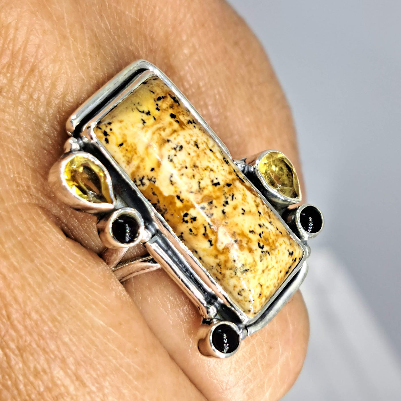 "Picture This!" Sz 7 Ring - Jasper, Citrine, Onyx, Sterling