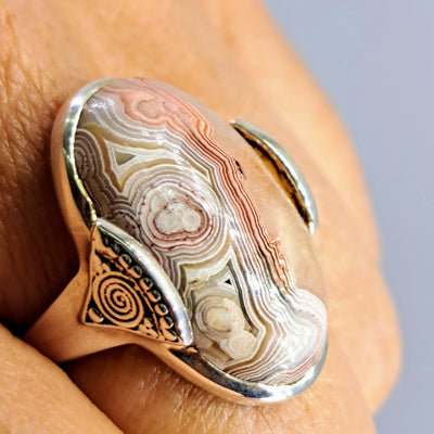 "Crazy Mexican" Sz 8 Ring - Mexican Crazy Lace Agate, Sterling