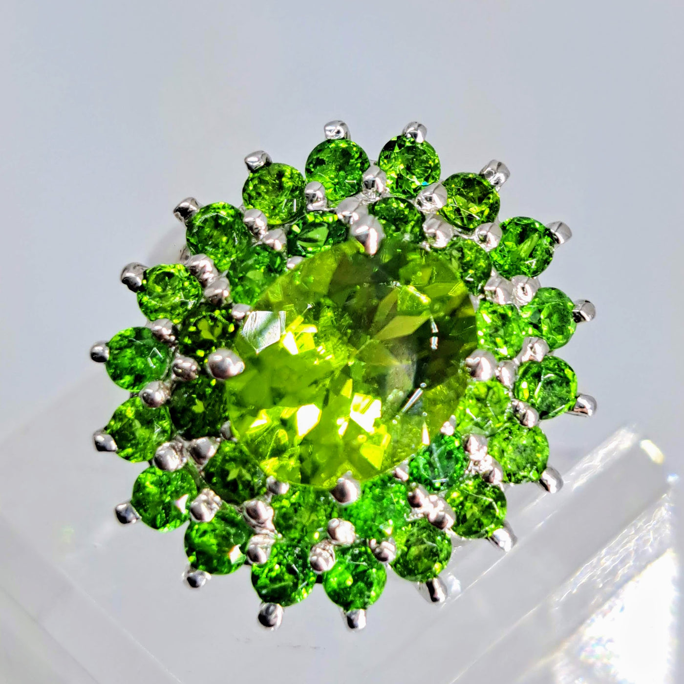 "The Green Flash" Sz 5.5 Ring - Peridot, Chrome Diopside, Anti-tarnish Sterling