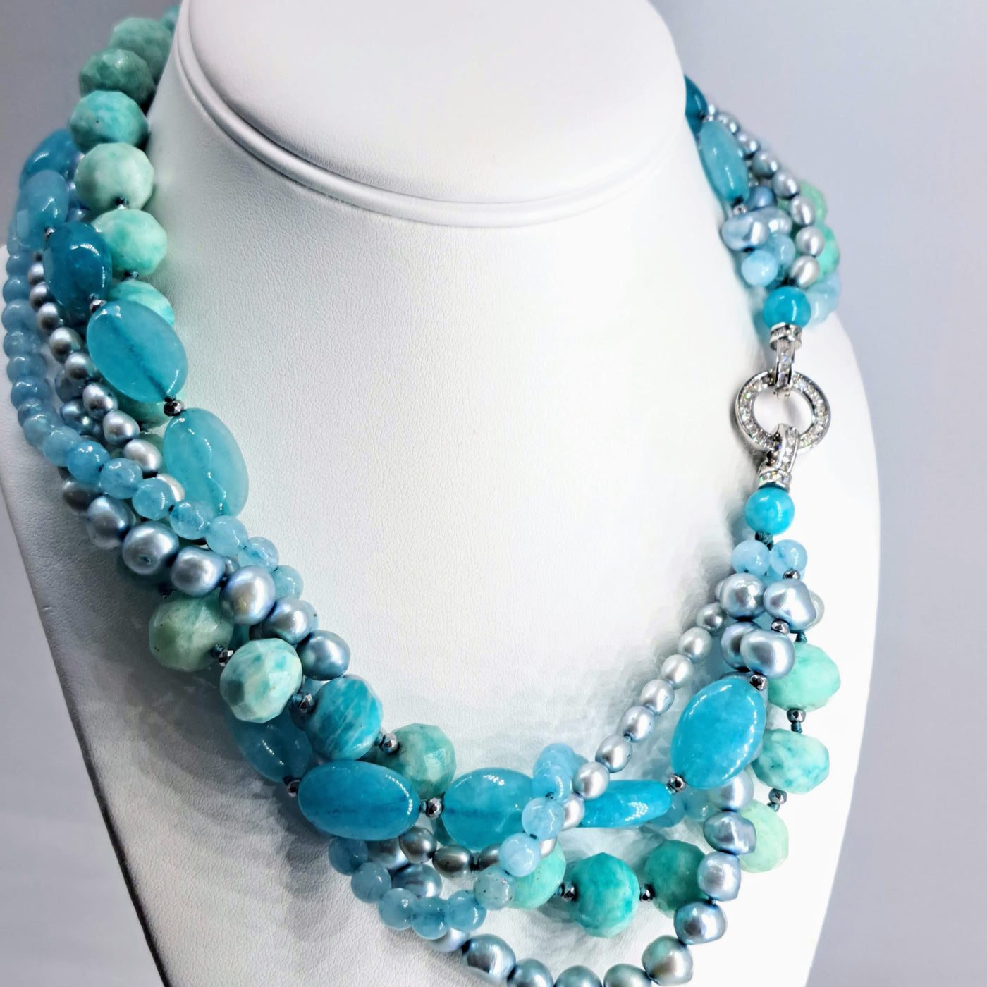 "FantaSea" 18" Necklace - Pearl, Amazonite, Chalcedony