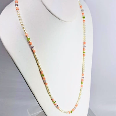 "Angel Food" 28" Convertible Necklace/Bracelet - Pearls, Coral, Amethyst, Peridot, Sterling