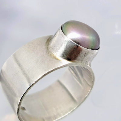 "Simple Silver Stunner" Sz 6 Ring - Tahitian Pearl, Sterling