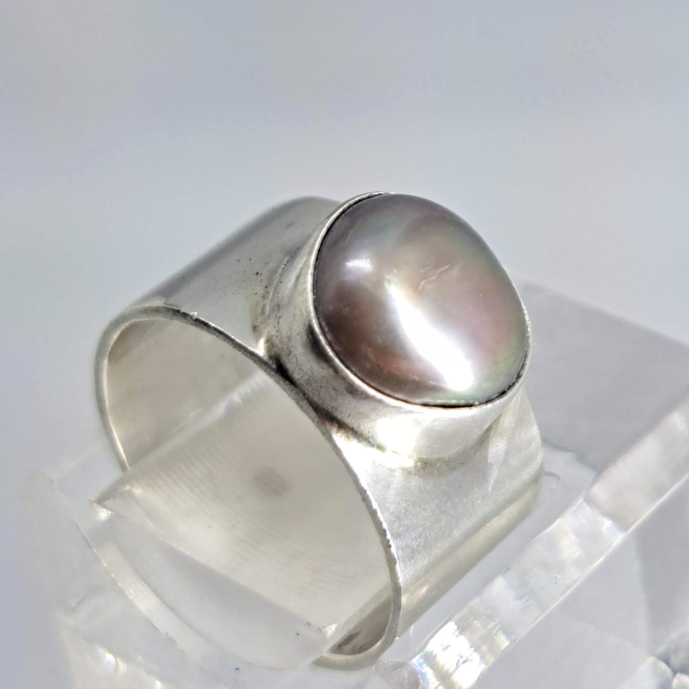 "Simple Silver Stunner" Sz 6 Ring - Tahitian Pearl, Sterling