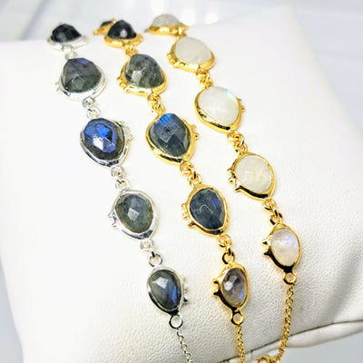 "Stardust" 6.5"-7.5" Bracelet - Moonstone or Labradorite, Anti-tarnish or 18K Gold Sterling