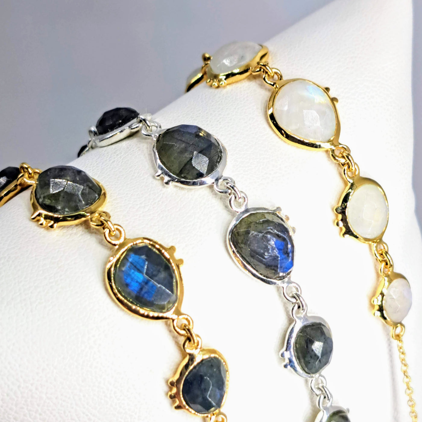 "Stardust" 6.5"-7.5" Bracelet - Moonstone or Labradorite, Anti-tarnish or 18K Gold Sterling