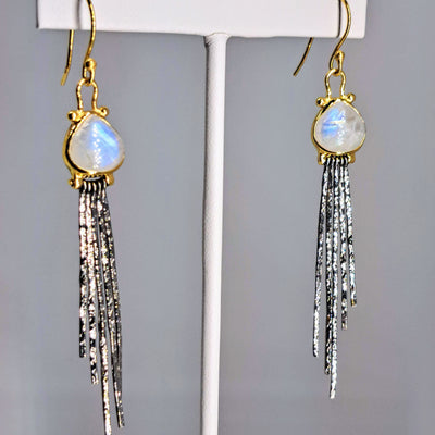 "Sticklers" 3" Earrings - Moonstone, Black & 18K Sterling