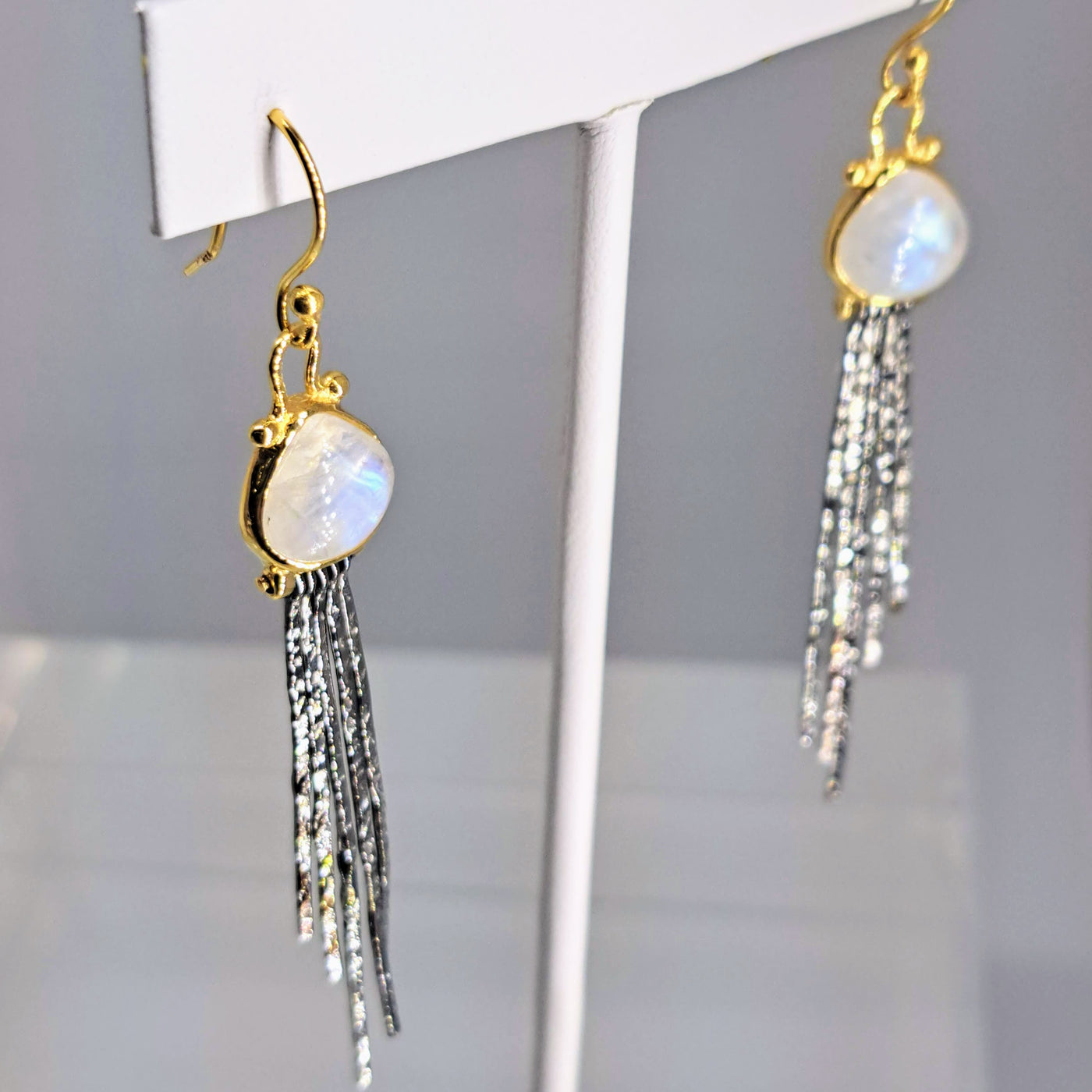 "Sticklers" 3" Earrings - Moonstone, Black & 18K Sterling