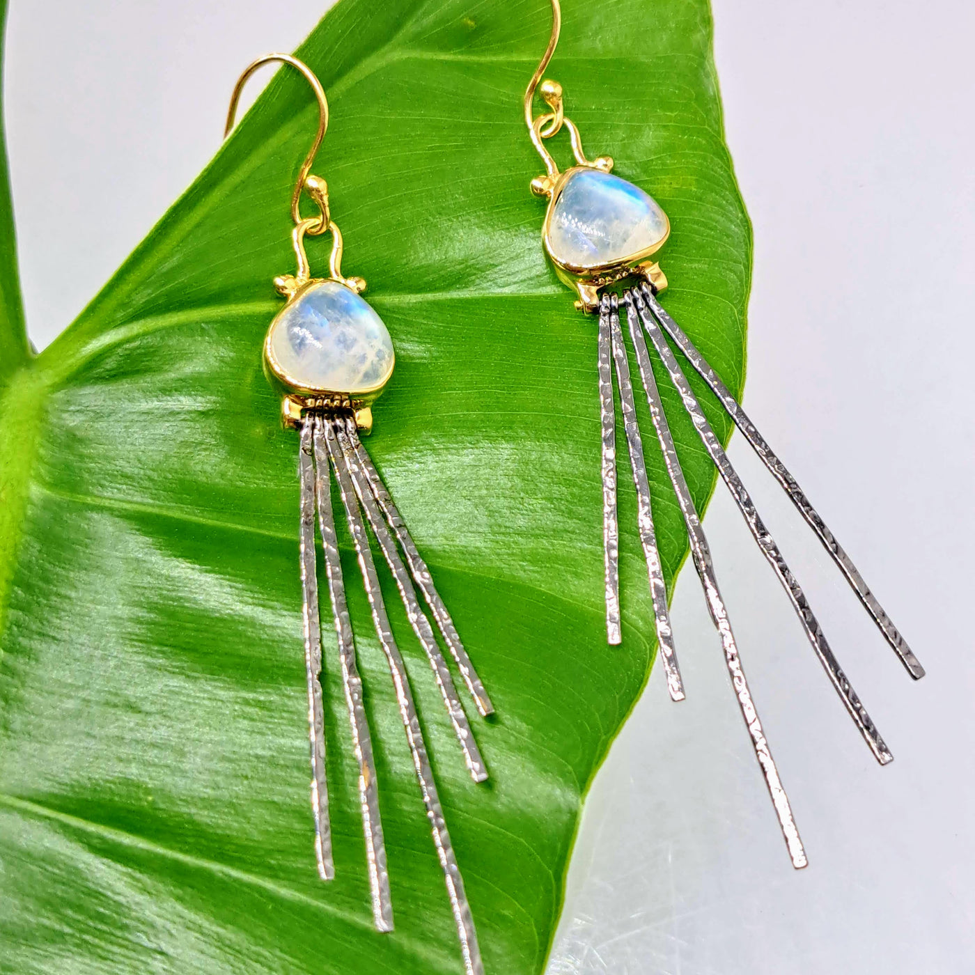 "Sticklers" 3" Earrings - Moonstone, Black & 18K Sterling