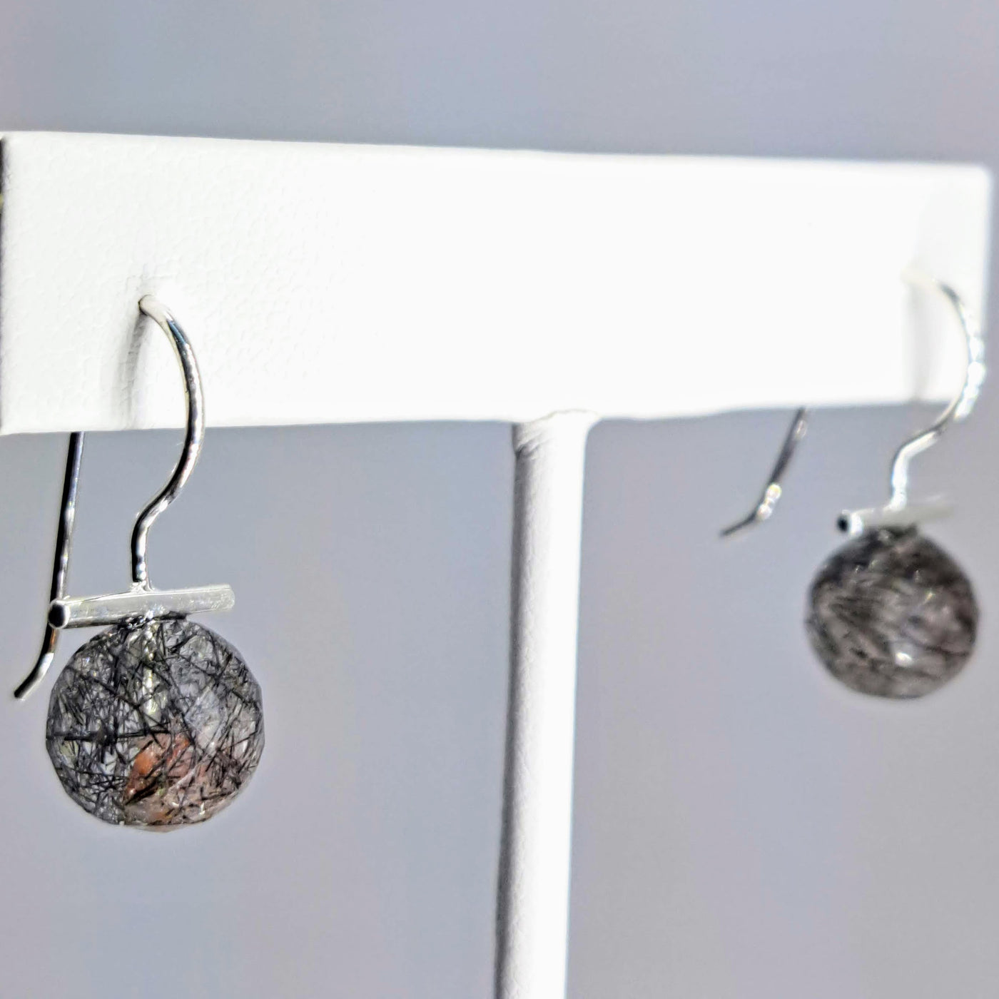 "Gem Bobs" - 1" Earrings - Labradorite, Rutilated or Tourmalinated Quartz, Anti-tarnish Sterling (Silver or Gold)