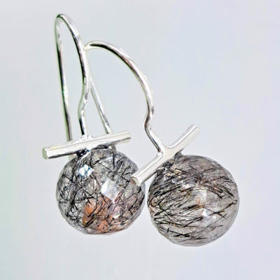 "Gem Bobs" - 1" Earrings - Labradorite, Rutilated or Tourmalinated Quartz, Anti-tarnish Sterling (Silver or Gold)