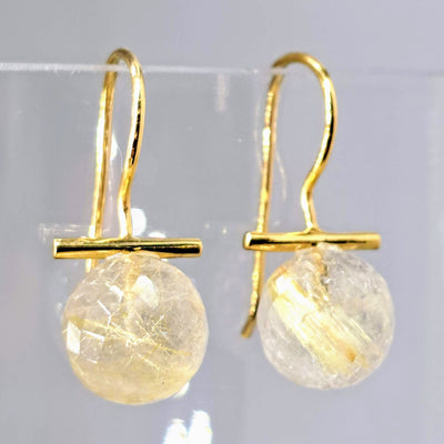 "Gem Bobs" - 1" Earrings - Labradorite, Rutilated or Tourmalinated Quartz, Anti-tarnish Sterling (Silver or Gold)