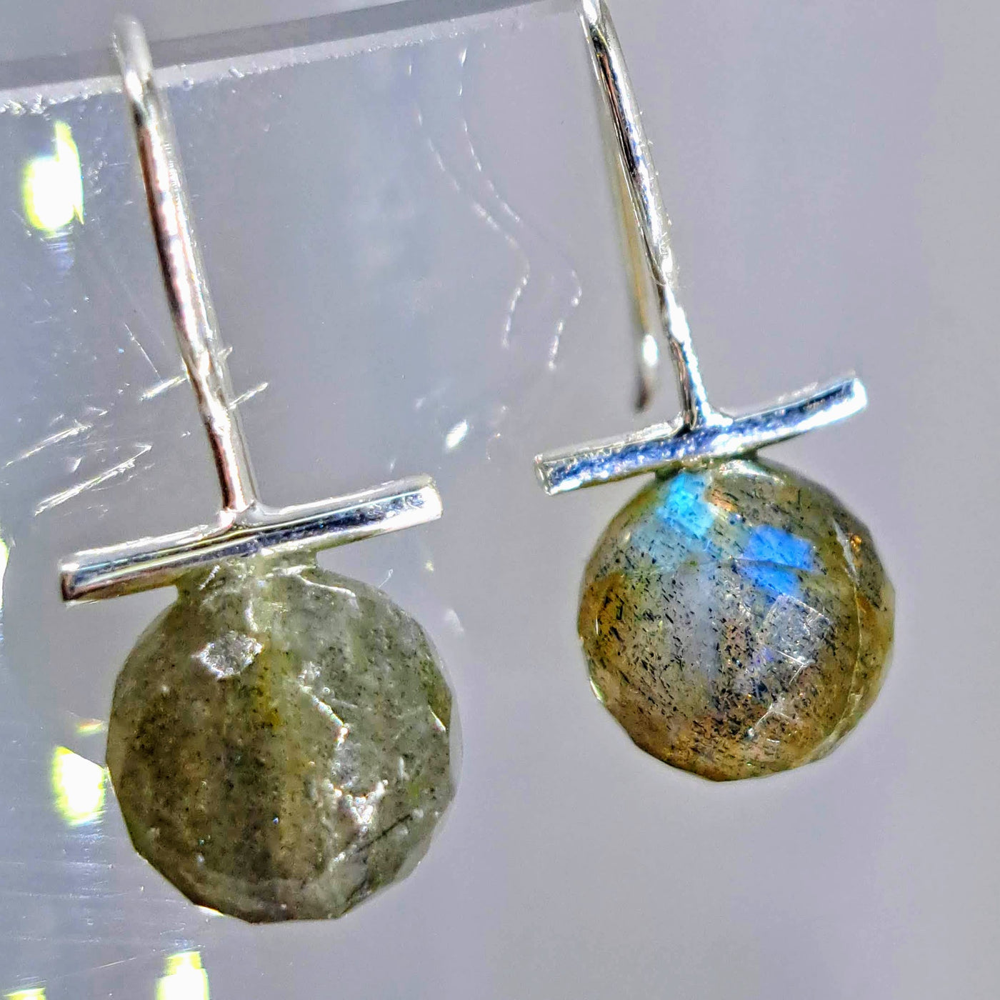 "Gem Bobs" - 1" Earrings - Labradorite, Rutilated or Tourmalinated Quartz, Anti-tarnish Sterling (Silver or Gold)