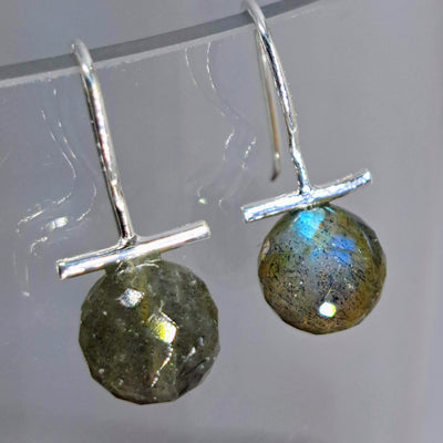 "Gem Bobs" - 1" Earrings - Labradorite, Rutilated or Tourmalinated Quartz, Anti-tarnish Sterling (Silver or Gold)