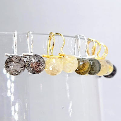 "Gem Bobs" - 1" Earrings - Labradorite, Rutilated or Tourmalinated Quartz, Anti-tarnish Sterling (Silver or Gold)