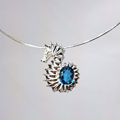 "Seahorse, Of Course!" 1" Pendant Necklace - Topaz, Anti-tarnish Sterling