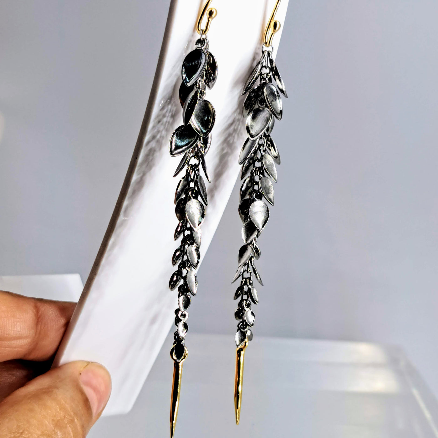 "Sexy Beach" 4" Earrings - Black Sterling, 18K Gold