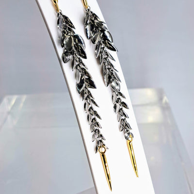 "Sexy Beach" 4" Earrings - Black Sterling, 18K Gold