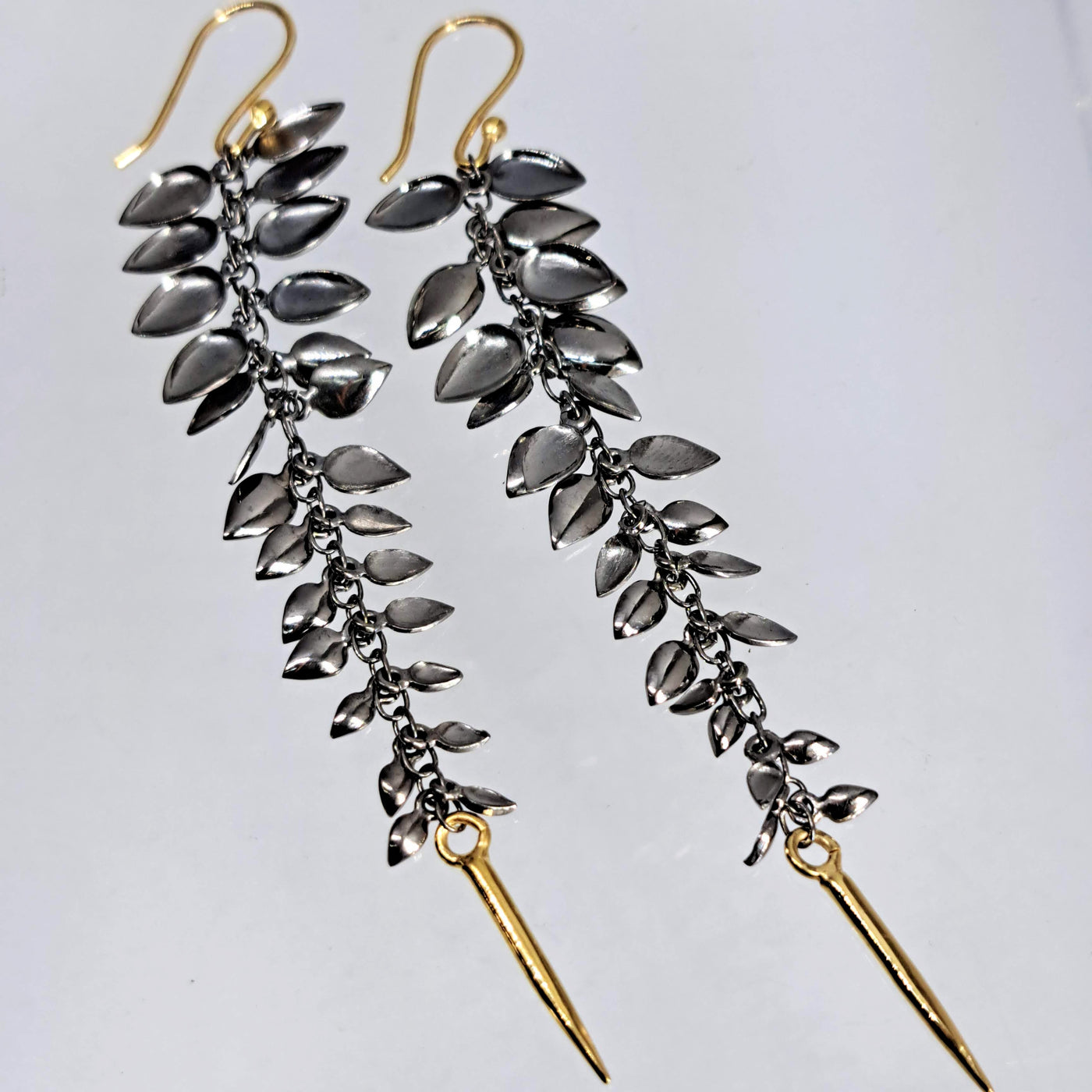 "Sexy Beach" 4" Earrings - Black Sterling, 18K Gold