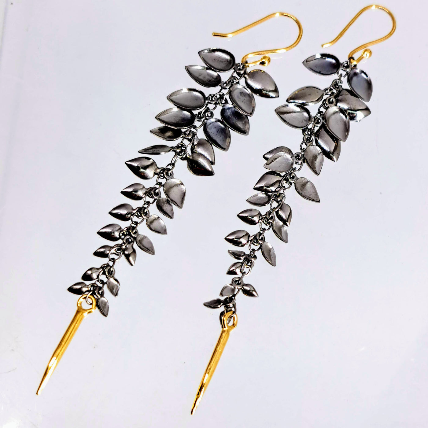 "Sexy Beach" 4" Earrings - Black Sterling, 18K Gold