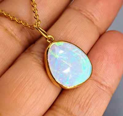 "Look Within" Pendant Necklace - Opal, 18k Gold Sterling