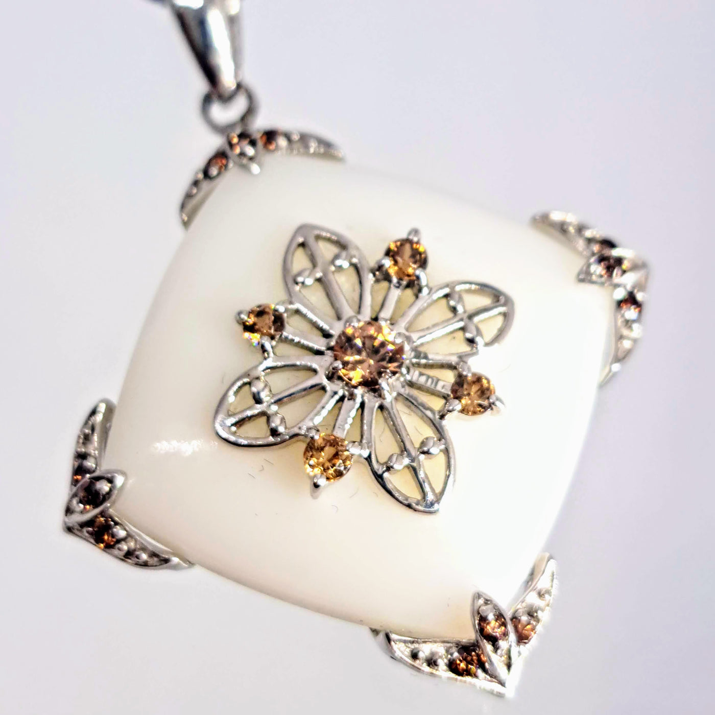 "Lilly White" Pendant Necklace - Alabaster, Topaz, Black & Anti-tarnish Sterling