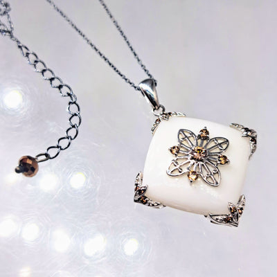 "Lilly White" Pendant Necklace - Alabaster, Topaz, Black & Anti-tarnish Sterling