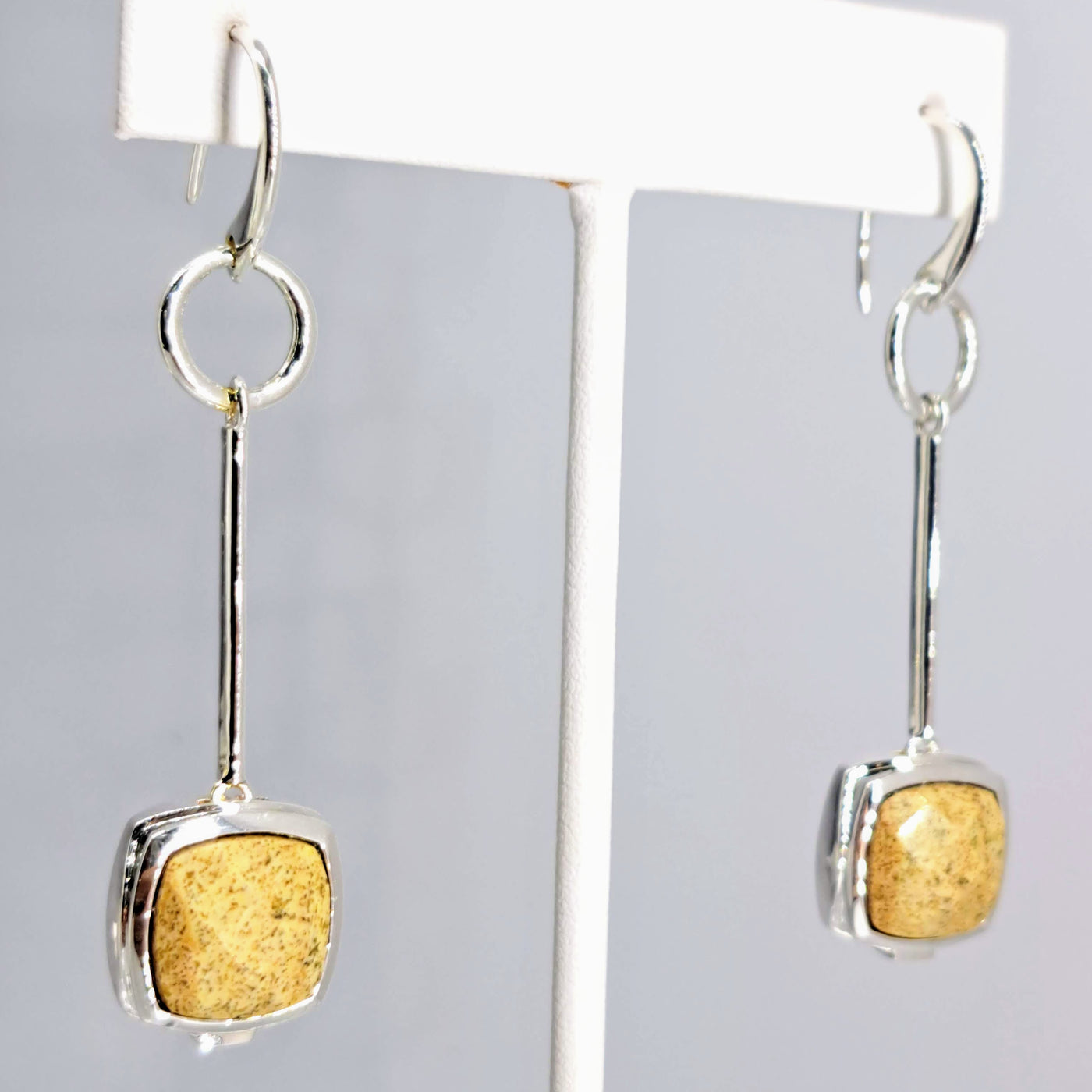 "Modern Equestrian" - 2.25" Earrings - Jasper, Anti-tarnish Sterling