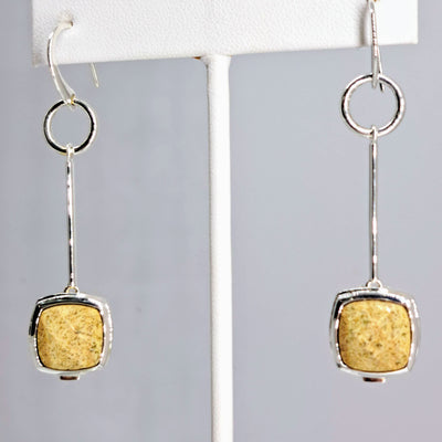 "Modern Equestrian" - 2.25" Earrings - Jasper, Anti-tarnish Sterling