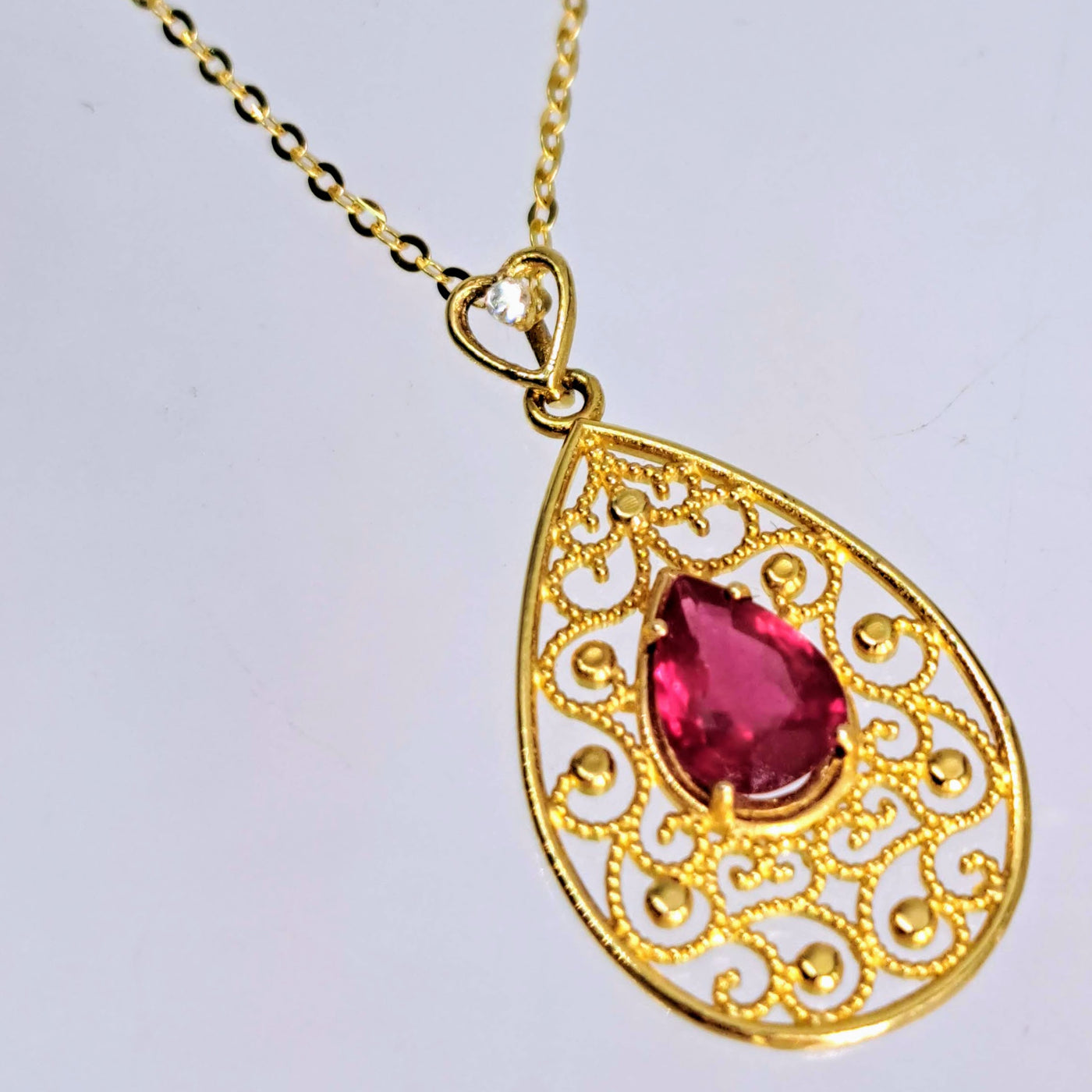 "Ruby Love" 16"-18" Pendant Necklace - Ruby, Diamond, 18k Gold