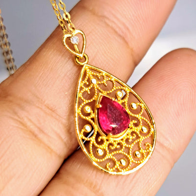 "Ruby Love" 16"-18" Pendant Necklace - Ruby, Diamond, 18k Gold