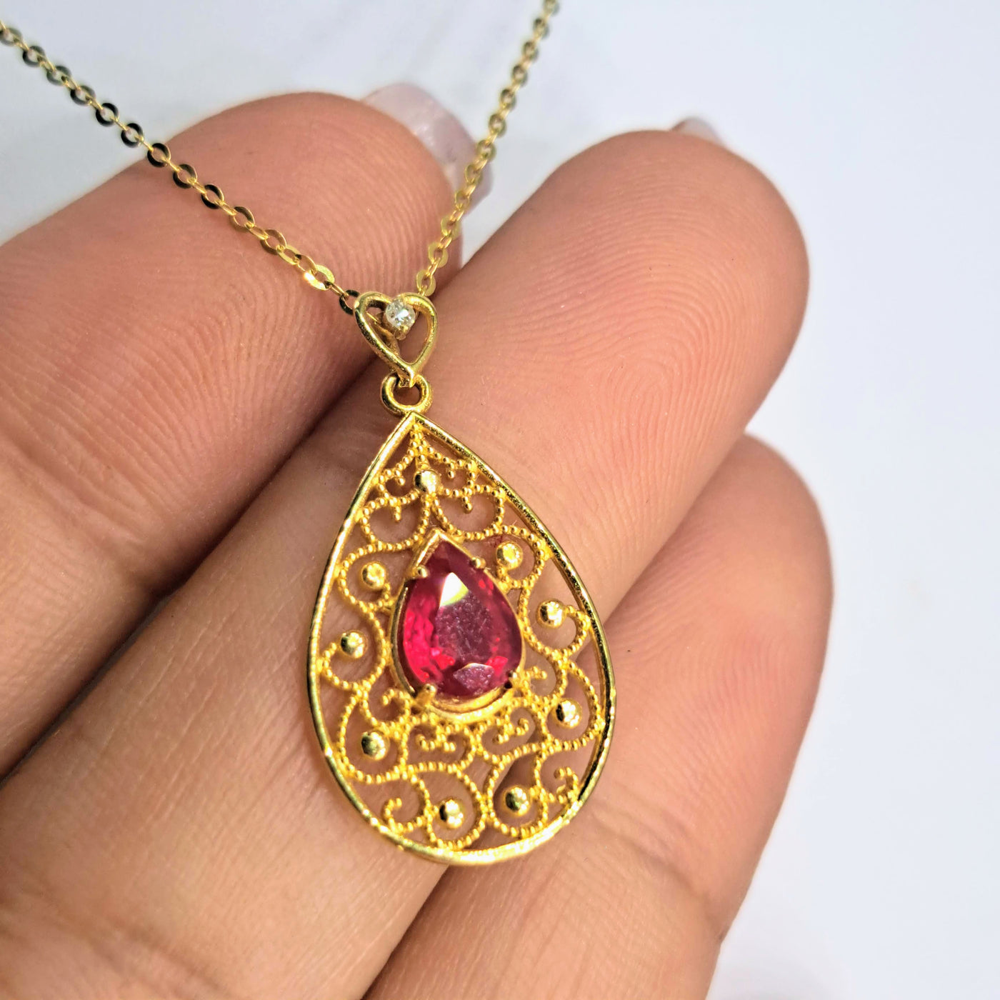 "Ruby Love" 16"-18" Pendant Necklace - Ruby, Diamond, 18k Gold