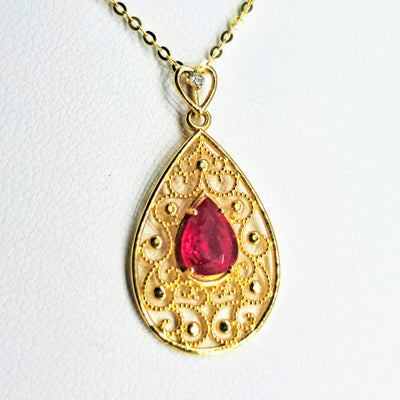 "Ruby Love" 16"-18" Pendant Necklace - Ruby, Diamond, 18k Gold