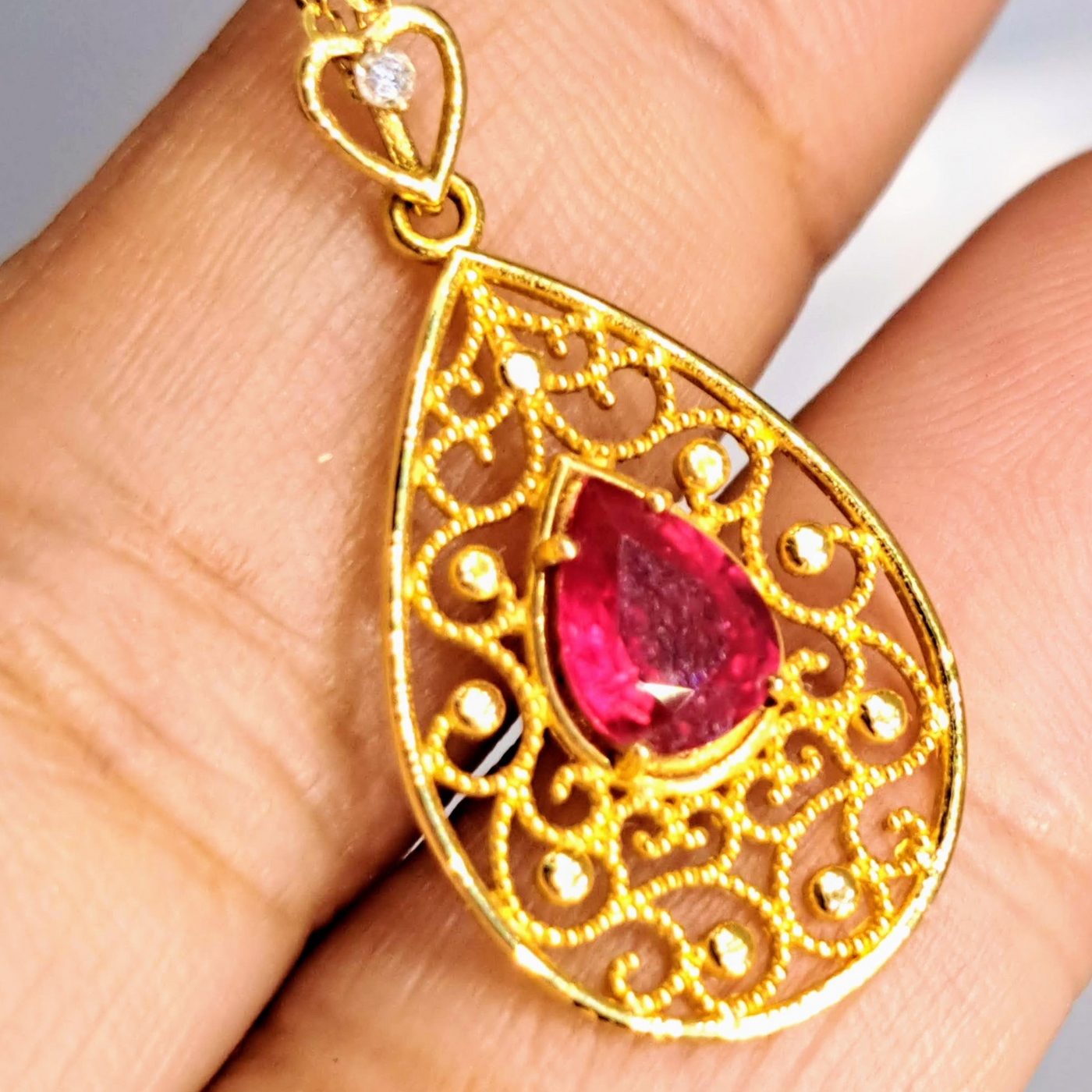 "Ruby Love" 16"-18" Pendant Necklace - Ruby, Diamond, 18k Gold