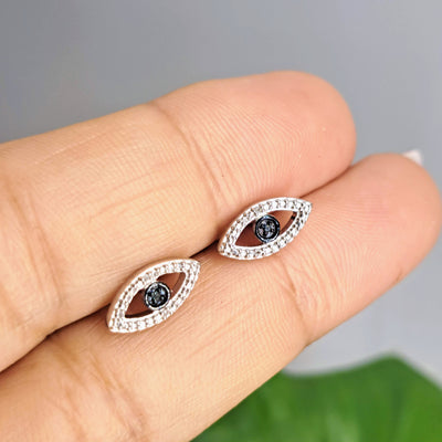 "Evil Eyes" 1/8" Earrings - Diamonds, Anti-tarnish Sterling