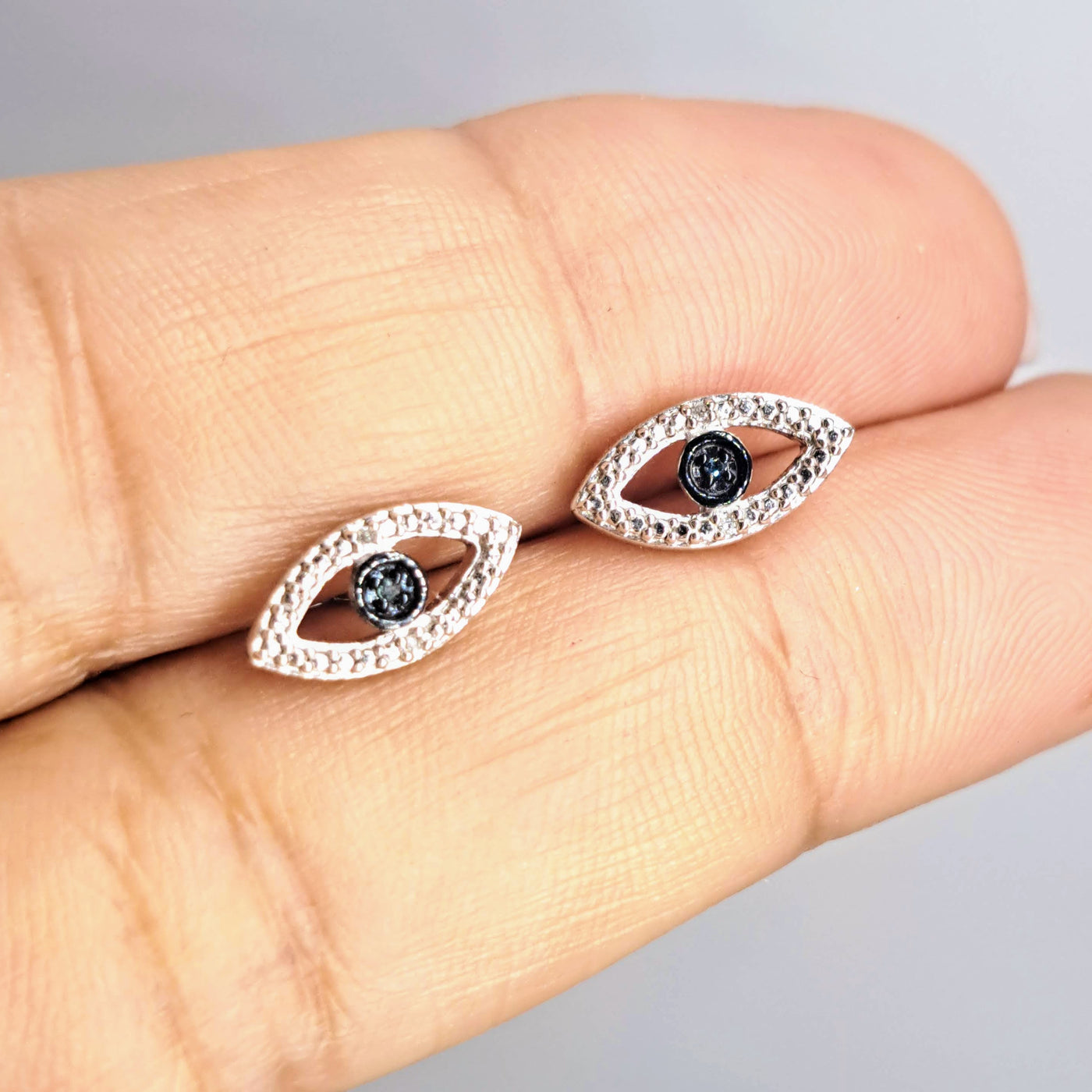 "Evil Eyes" 1/8" Earrings - Diamonds, Anti-tarnish Sterling