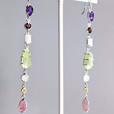 "Shoulder Dusters" 4" Earrings - Mixed Gems, Sterling or Gold Sterling