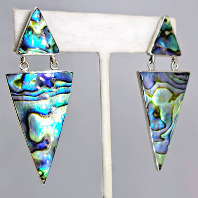 "The Pointer Sisters" 2.5" Earrings - NZ Paua Shell (Mother-Of-Pearl), Sterling