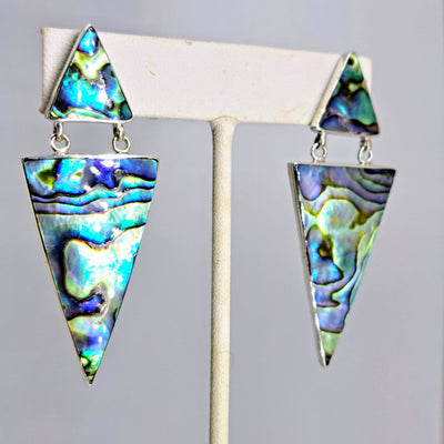 "The Pointer Sisters" 2.5" Earrings - NZ Paua Shell (Mother-Of-Pearl), Sterling