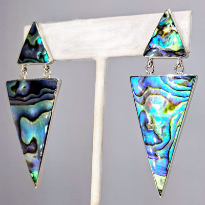 "The Pointer Sisters" 2.5" Earrings - NZ Paua Shell (Mother-Of-Pearl), Sterling