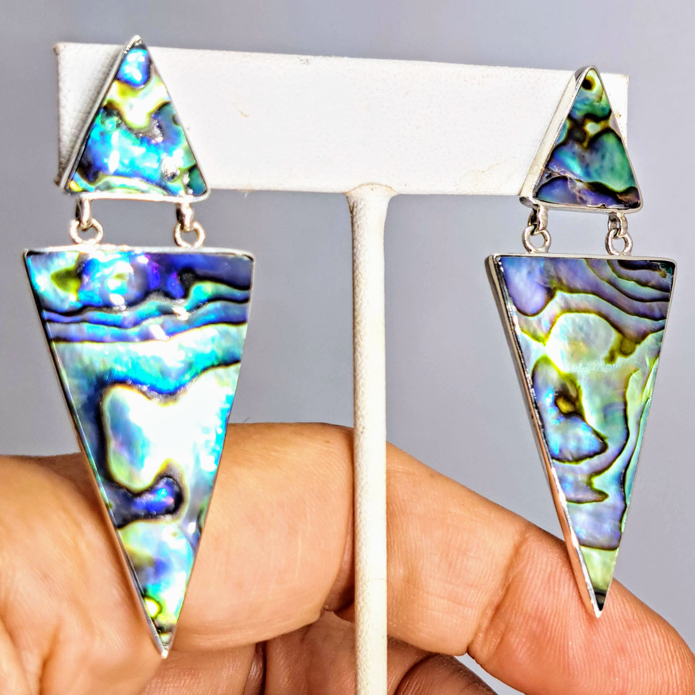 "The Pointer Sisters" 2.5" Earrings - NZ Paua Shell (Mother-Of-Pearl), Sterling