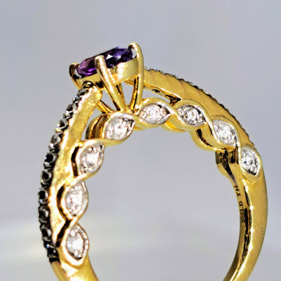 "Very Engaging!" Sz 7 Ring - Amethyst, Zircon Stone, Anti-tarnish 18k Gold Sterling