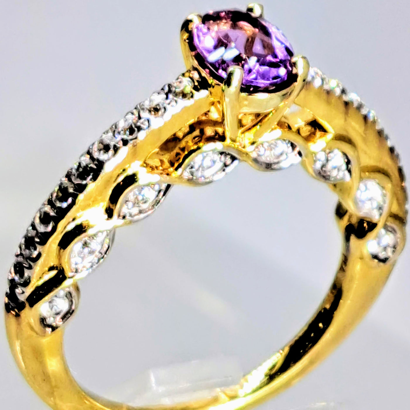 "Very Engaging!" Sz 7 Ring - Amethyst, Zircon Stone, Anti-tarnish 18k Gold Sterling