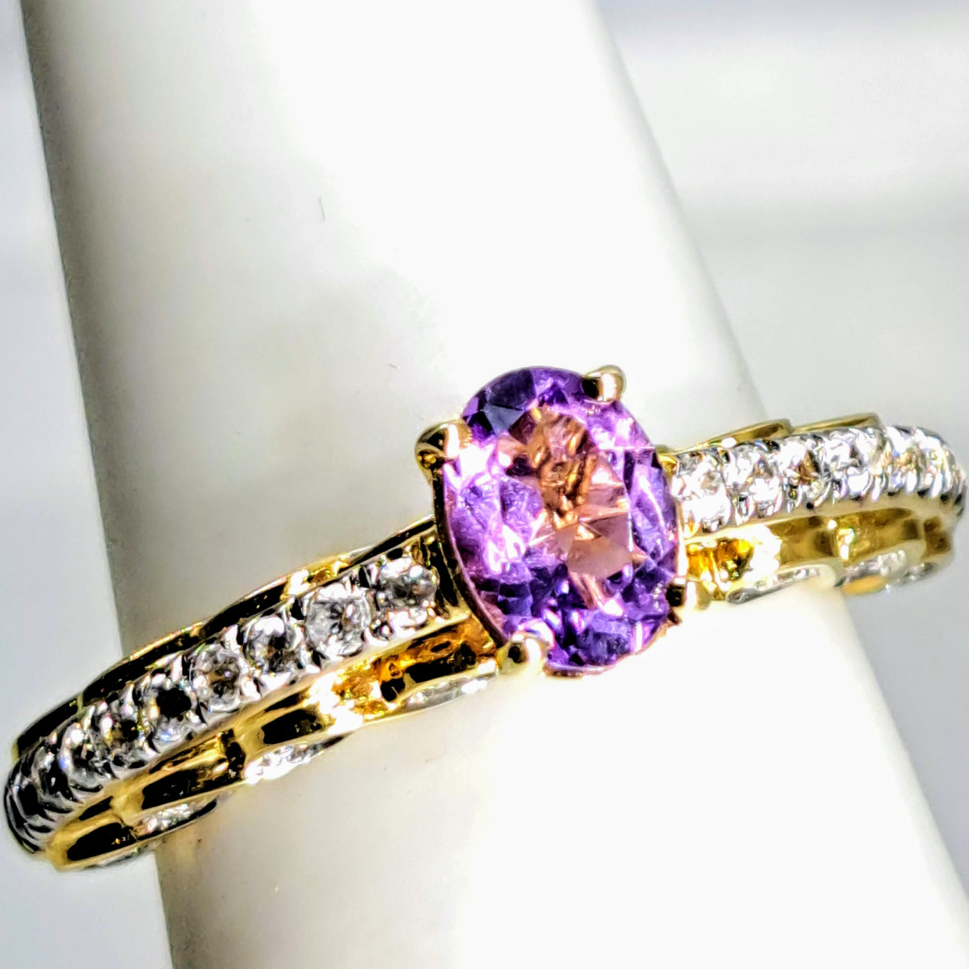 "Very Engaging!" Sz 7 Ring - Amethyst, Zircon Stone, Anti-tarnish 18k Gold Sterling