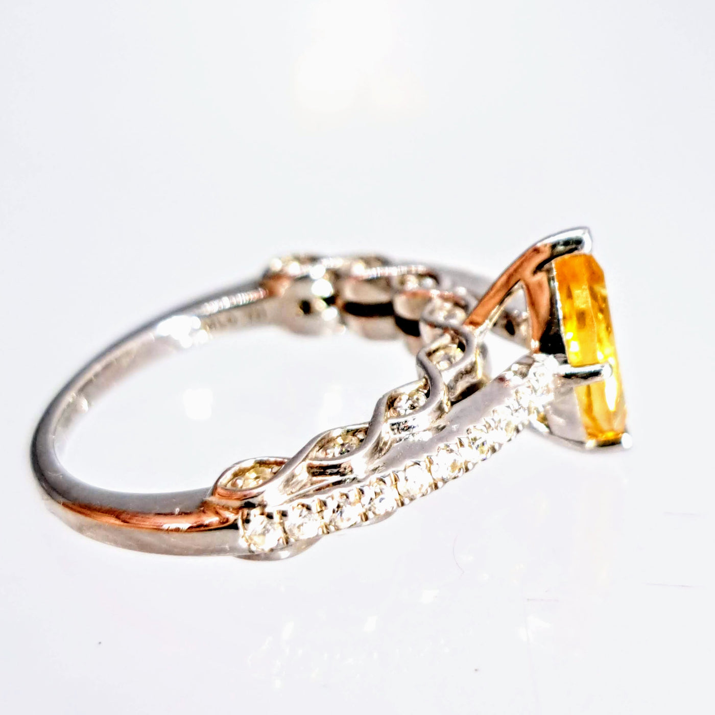 "Very Engaging!" Sz 7 Ring - Citrine, Zircon Stone, Anti-tarnish Sterling Silver