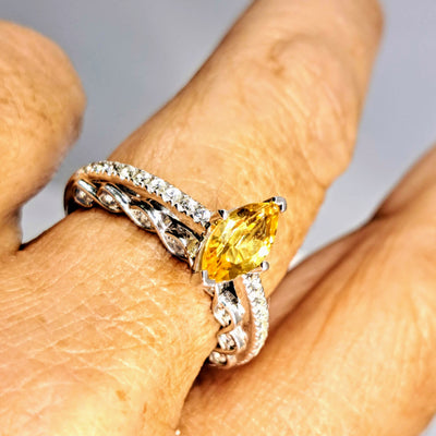 "Very Engaging!" Sz 7 Ring - Citrine, Zircon Stone, Anti-tarnish Sterling Silver