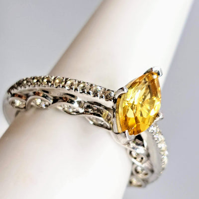 "Very Engaging!" Sz 7 Ring - Citrine, Zircon Stone, Anti-tarnish Sterling Silver