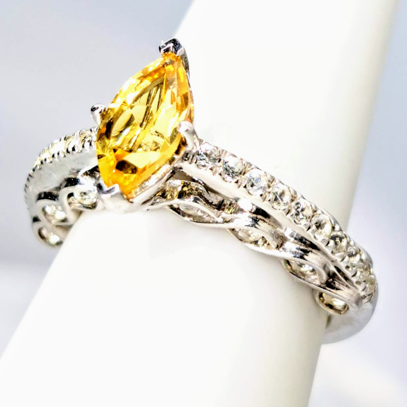 "Very Engaging!" Sz 7 Ring - Citrine, Zircon Stone, Anti-tarnish Sterling Silver