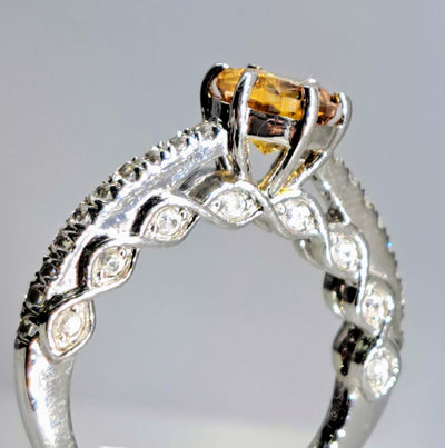 "Very Engaging!" Sz 7 Ring - Citrine, Zircon Stone, Anti-tarnish Sterling Silver